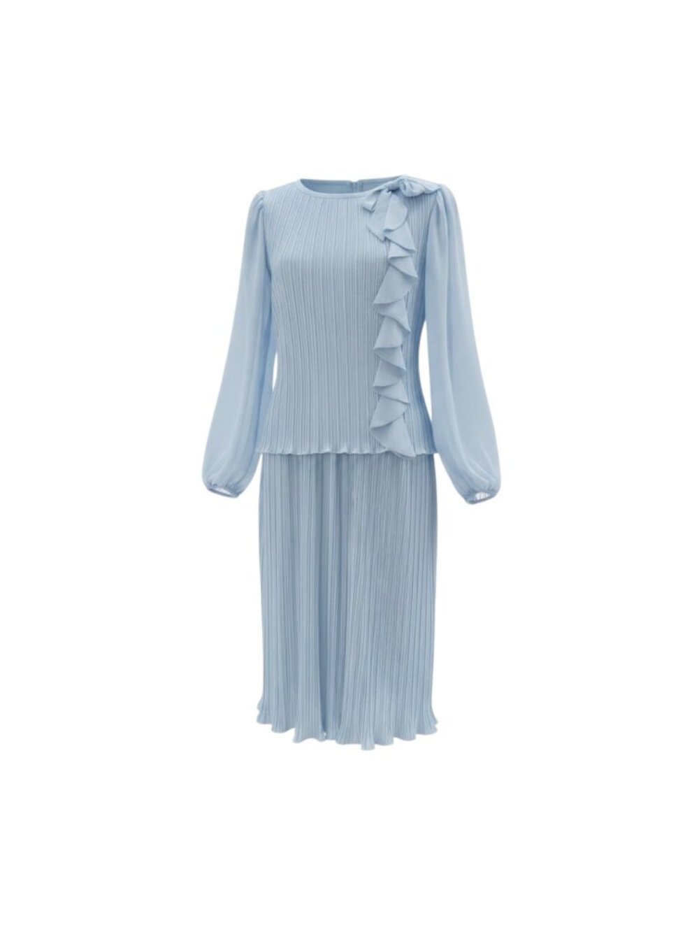 Discovery Fashions Ltd Size 10 Dress Lt Blue Long Sleeve Pleated Ruffle Sheer